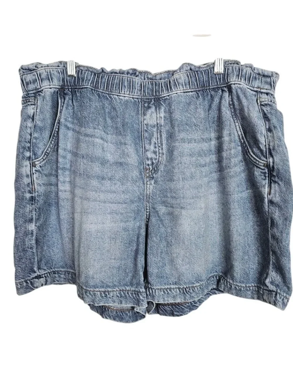 LANE BRYANT Pull On Jean Shorts MEDIUM WASH BLUE Denim size 16 High Rise Midi - Picture 1 of 7